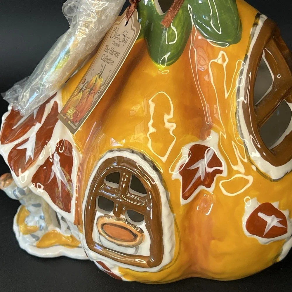 Blue Sky Clayworks Pumpkin Pie Cottage Cat‎ Kitty House Tealight Candle 2018